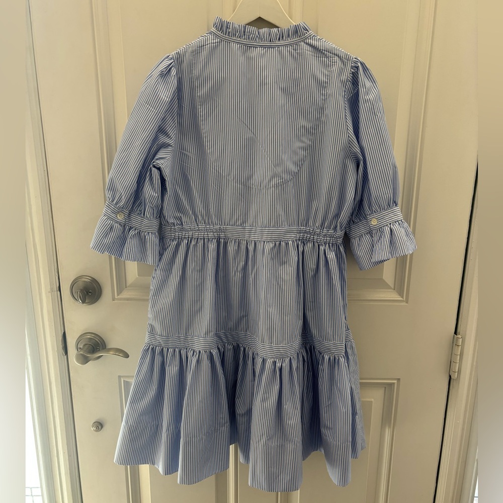 ✨Gretchen Scott Designs✨ Light Blue Striped Tiered Shirt Dress - Picture 6 of 15